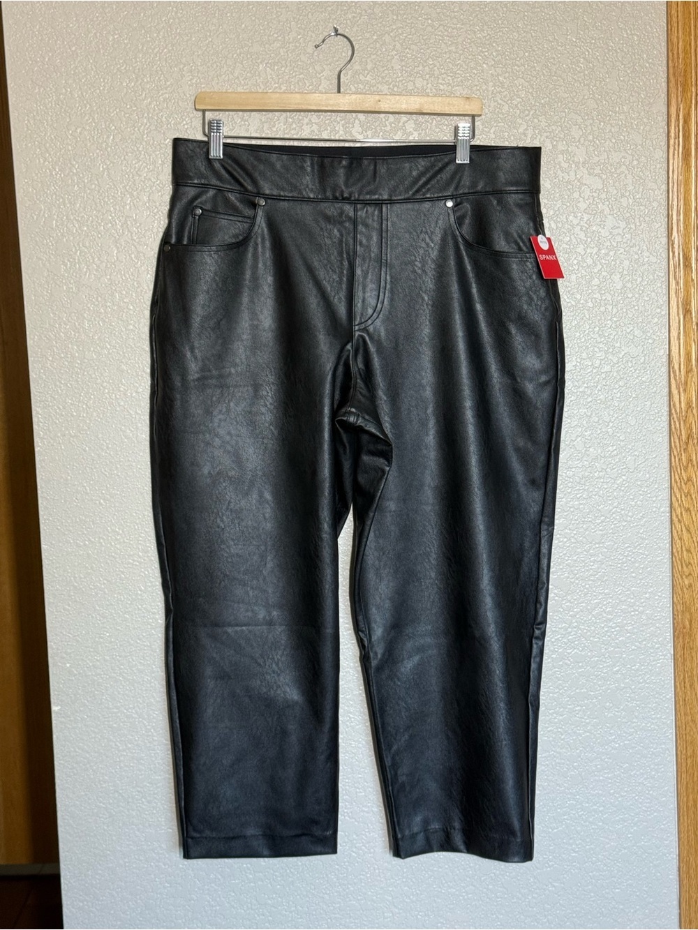 Spanx slim straight pants luxe black faux leather